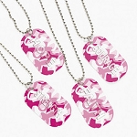 Metal Pink Ribbon Camouflage Dog Tag Necklaces