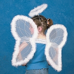 Nylon White Marabou Angel Wings & Halo Headband