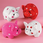 Plush Pigs with Embroidered Hearts